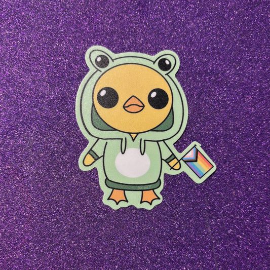 Duck in a Frog Costume Rainbow Sticker