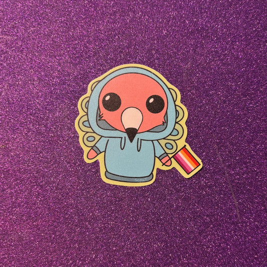 Flamingo in a Peacock Costume Lesbian Sticker