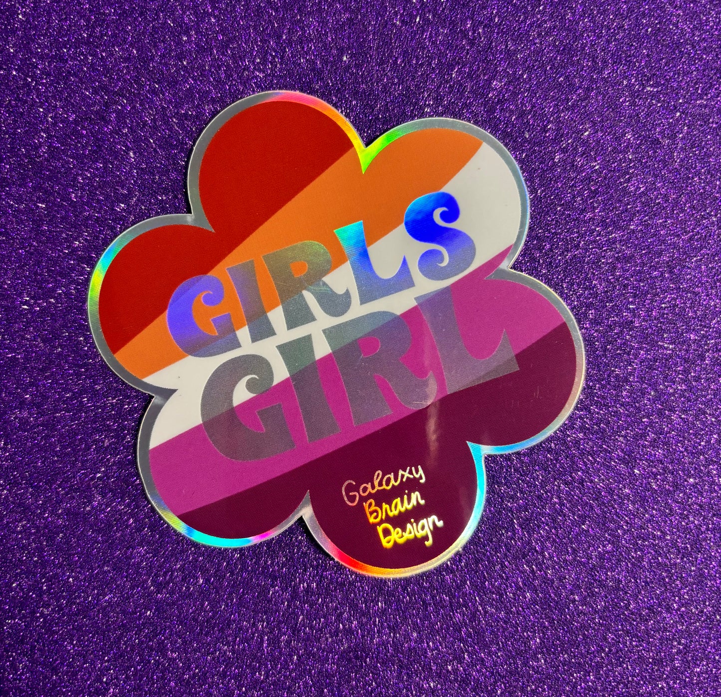 Girls Girl Stickers in Lesbian, Bi, and Pan Colorways