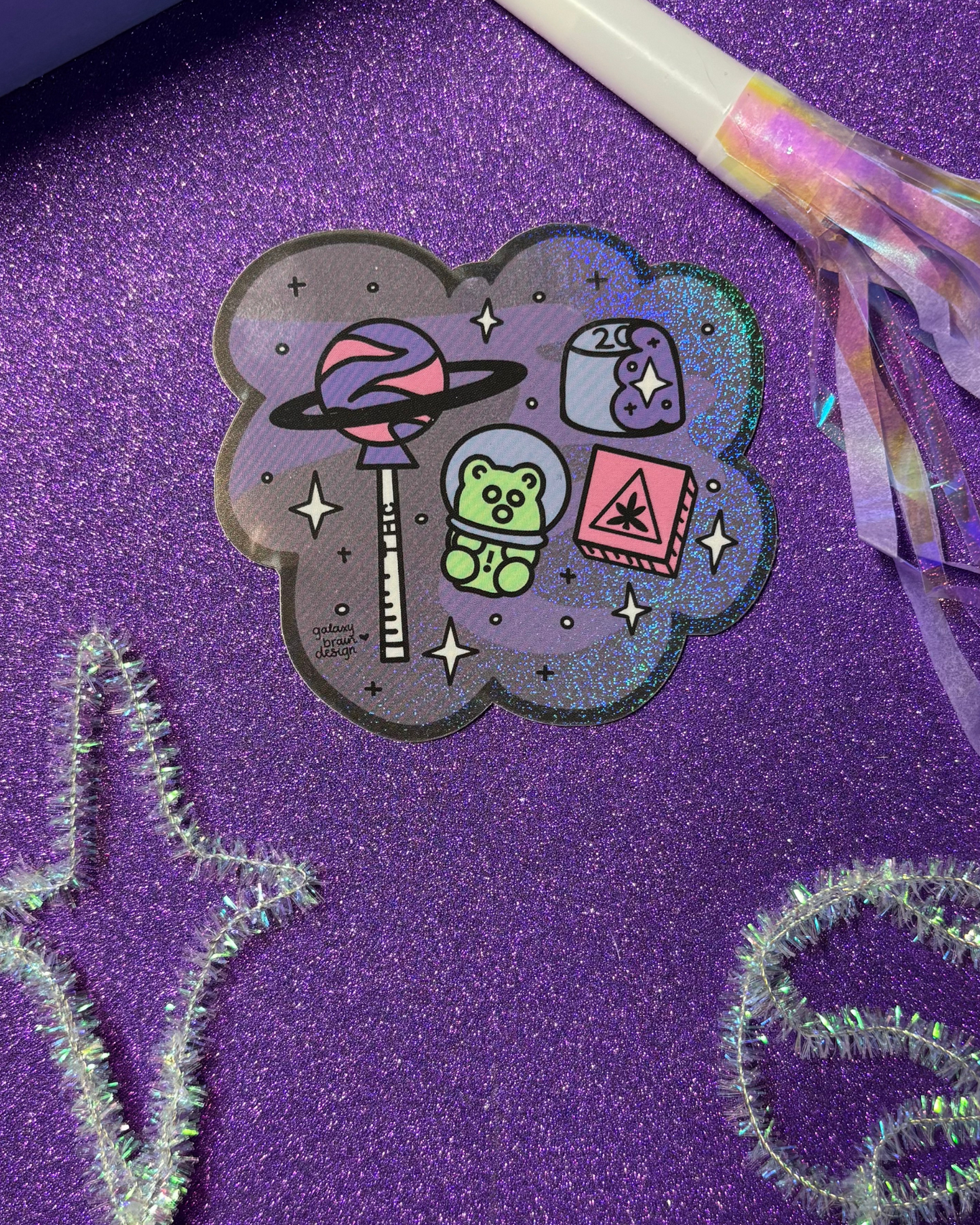 Edibles In Space Glitter Sticker