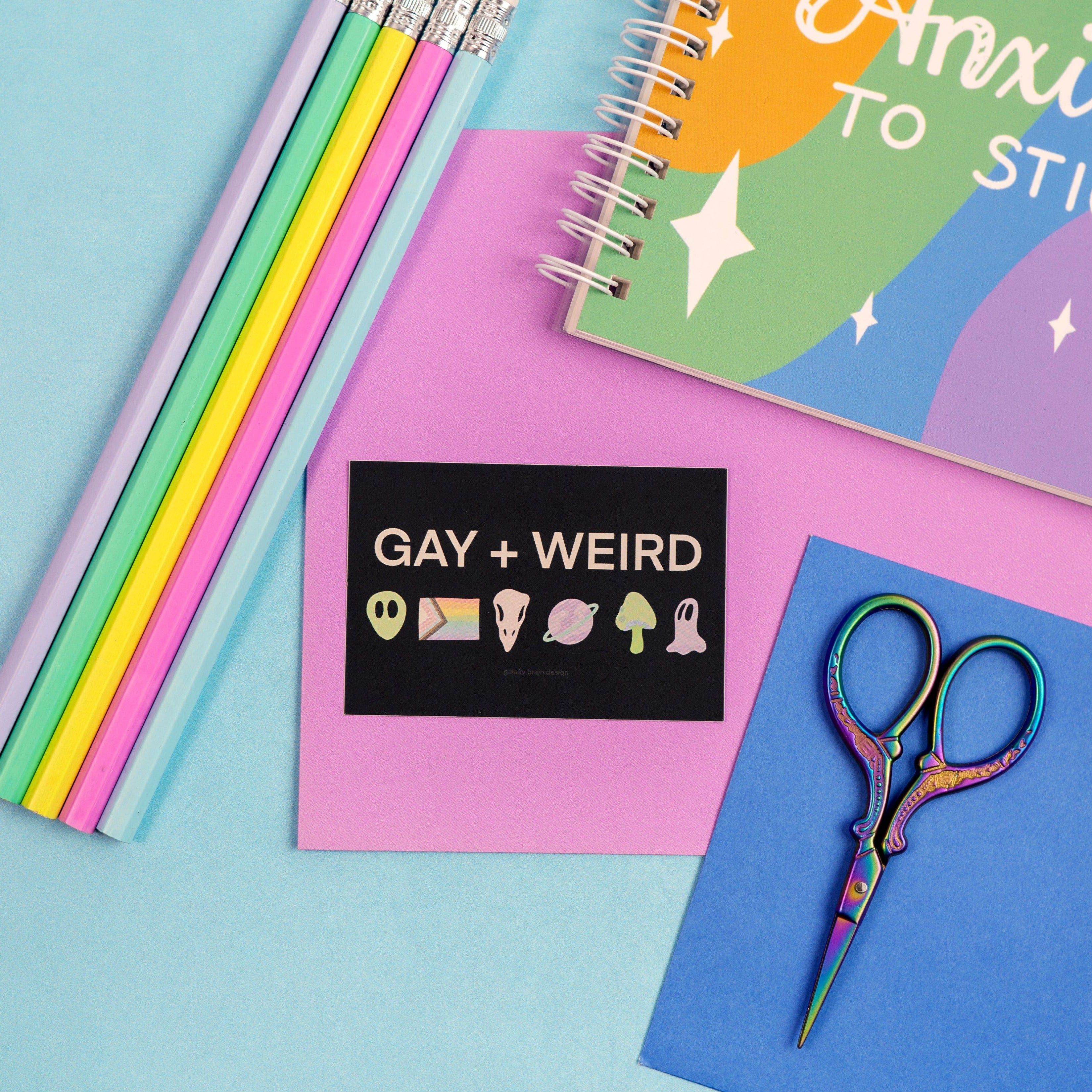 Gay + Weird Holographic Sticker – Galaxy Brain Design