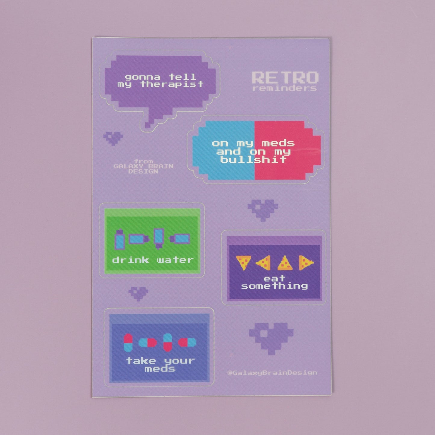 Retro Reminders Holographic Sticker Sheet | Meds, Water, Food, + Therapy