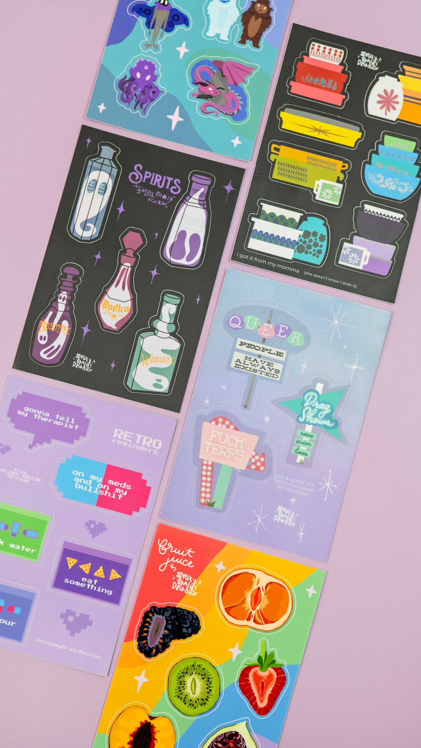 Retro Reminders Holographic Sticker Sheet | Meds, Water, Food, + Therapy